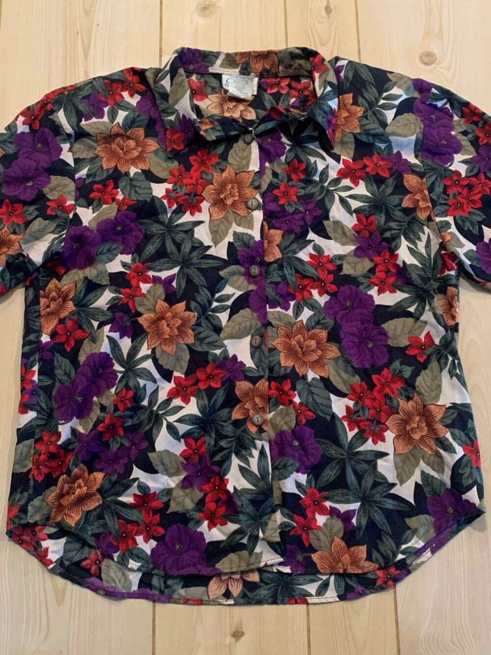 Vintage 90s Cristin Stevens Floral Shoulder Pads Button-Down Blouse Women's L